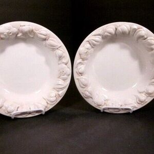 Set of 2 Vintage Pottery Barn Garlic Embossed Pasta Bowls 10" Made in Italy